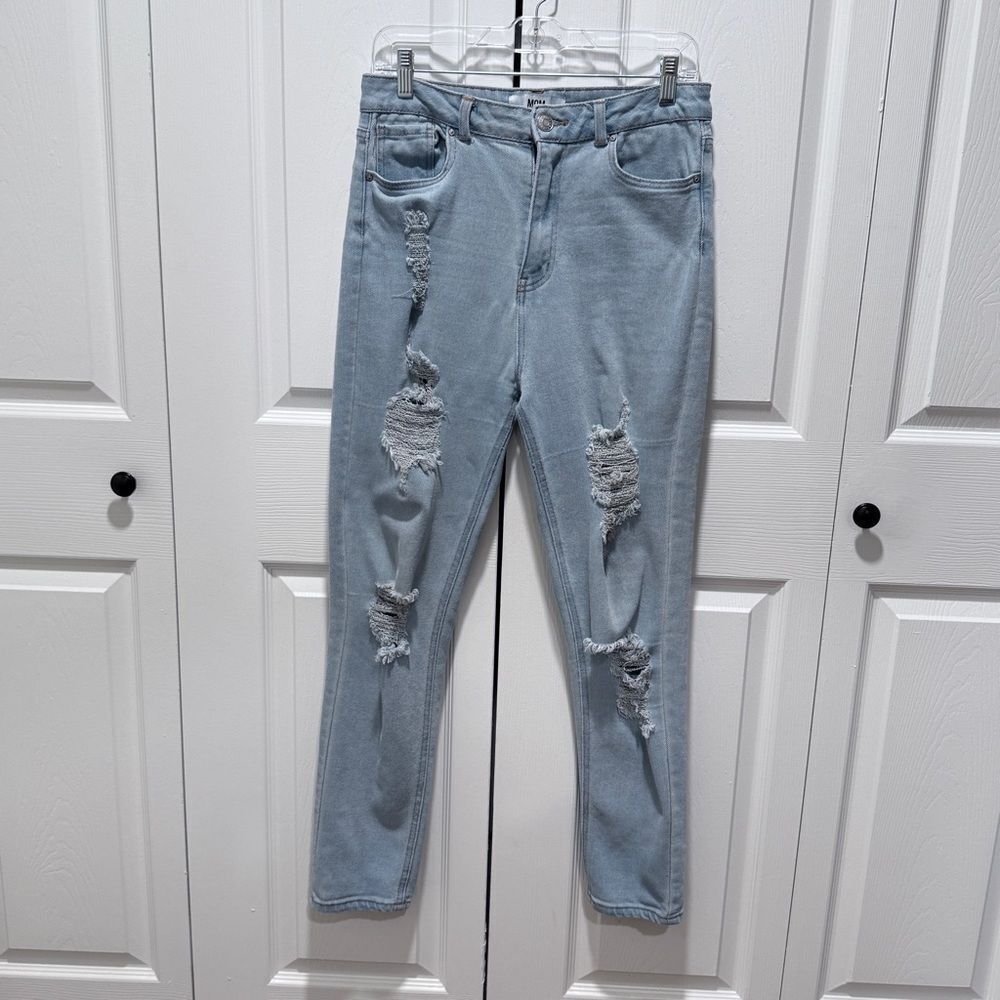 Refuge Mom Classic High Rise Ripped cut out distressed Jeans Size 7 light blue